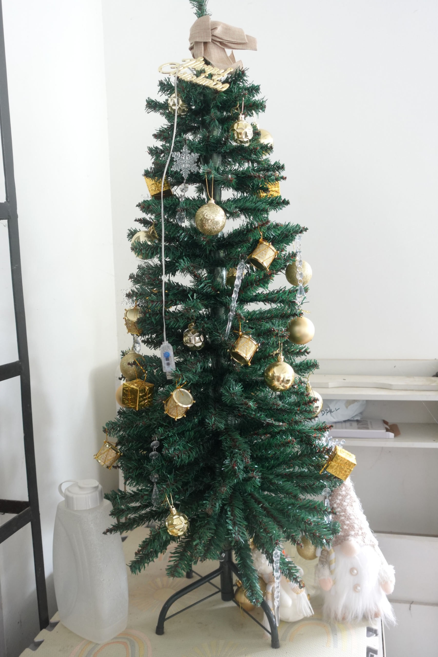 Artificial Christmas Tree with Gold Ornaments and Stand
