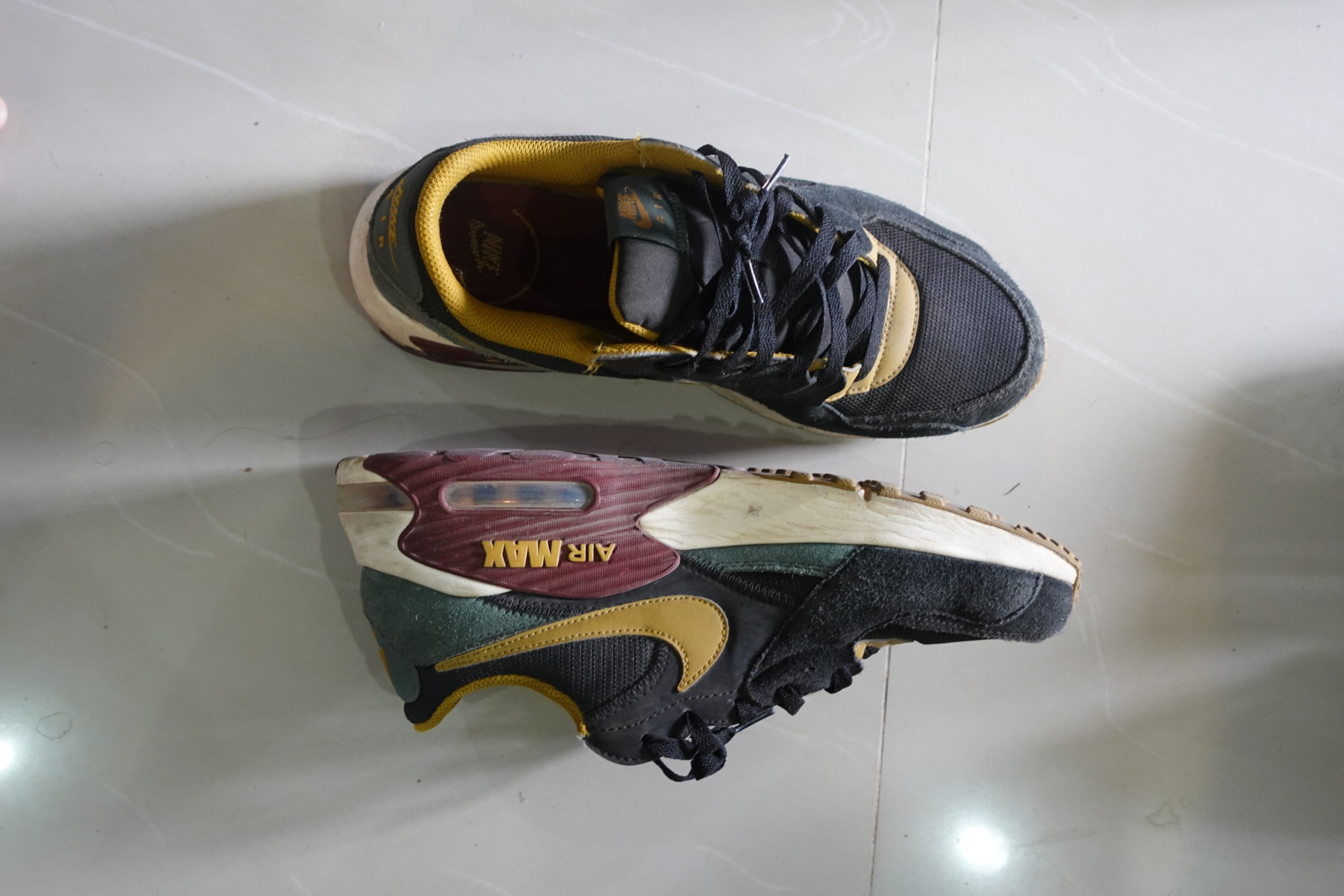 Nike Air Max sneakers used black green yellow