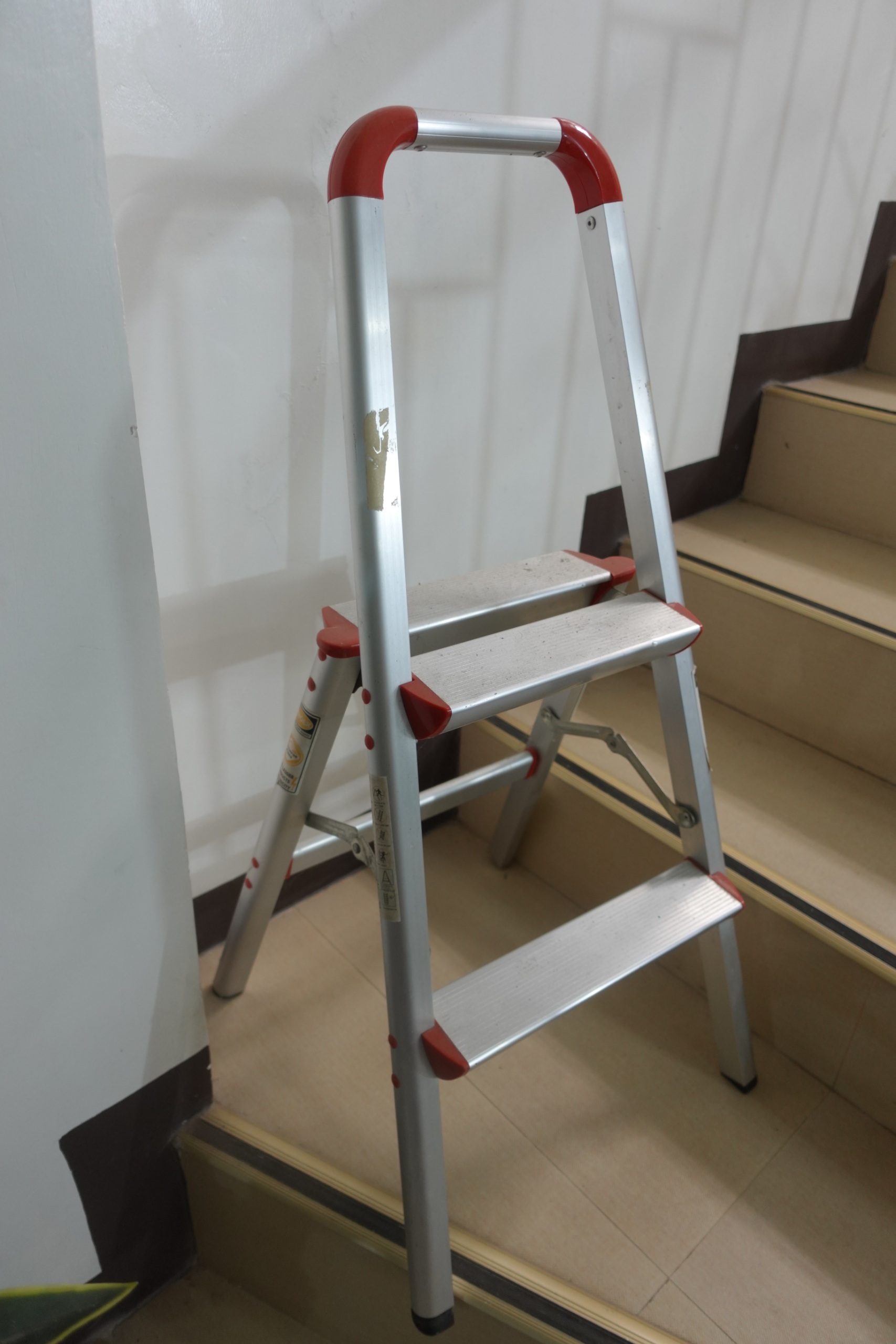 Aluminum Folding Step Ladder with Red Trim, Good Used Condition